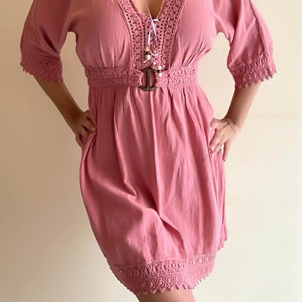 Women's Mini Dress Beachwear Casual Beach Robes Summer Dress Rose OS - Picture 3 of 11